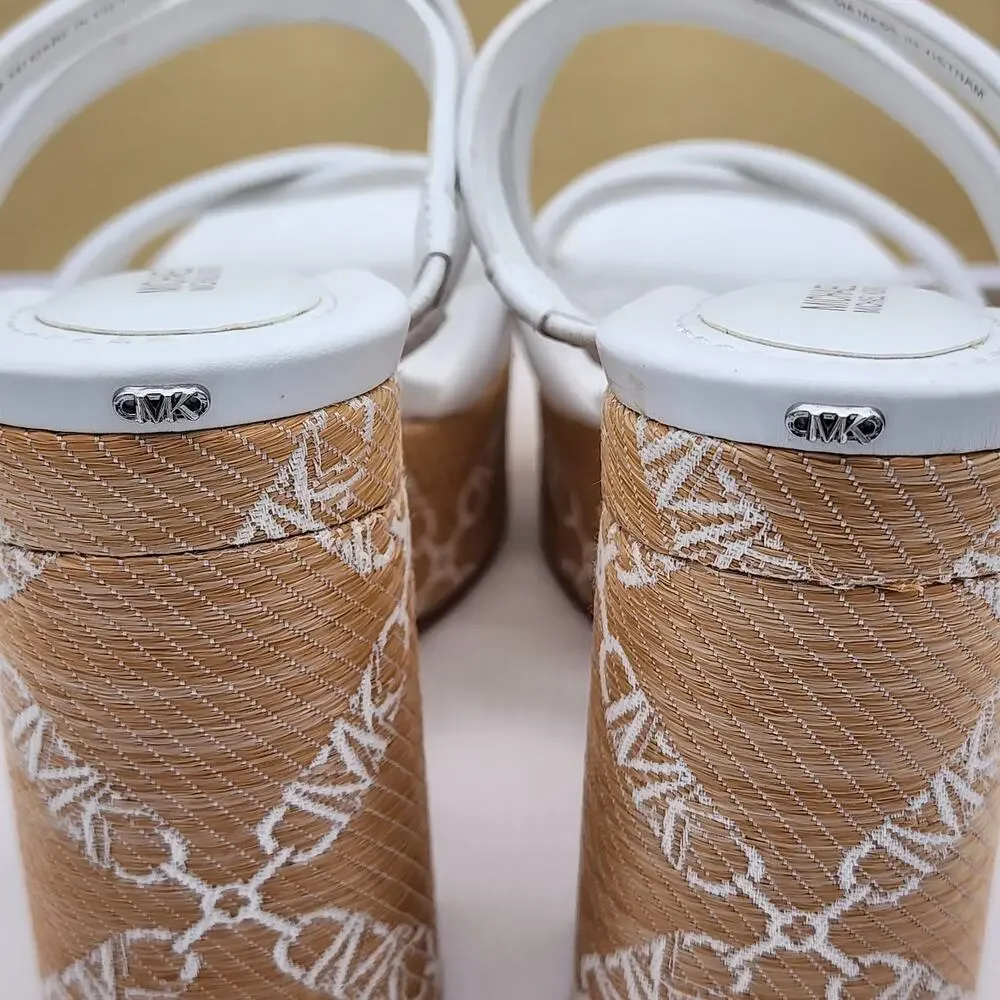 NEW Michael Kors Corrine Platform Leather Chain Sandals White Women's Size 8.5M
